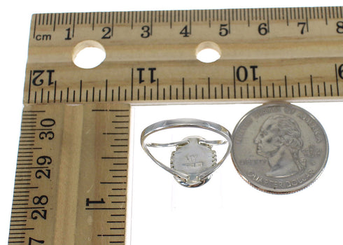 Genuine Sterling Silver Jet And Mother Of Pearl Jewelry Ring Size 7-1/2 FX92537